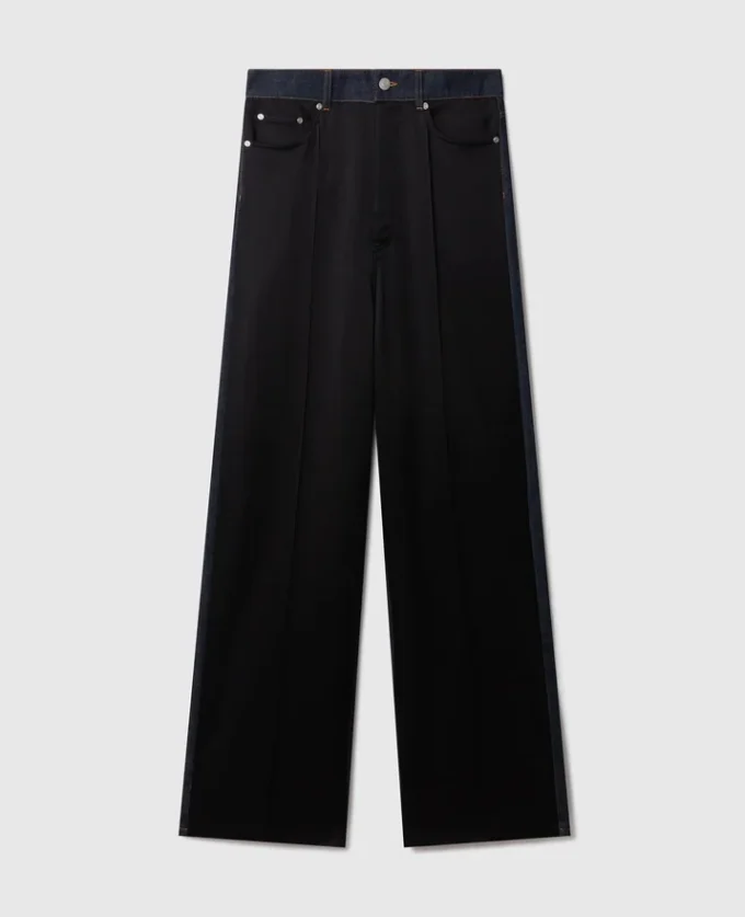 Wide-Leg Satin-Panel Denim Jeans Wide-Leg Satin-Panel Denim Jeans