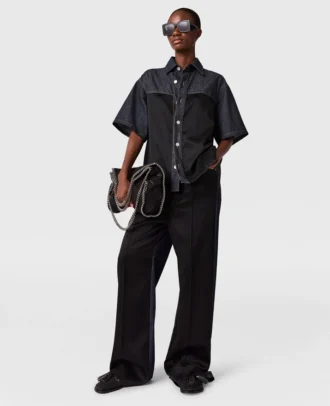 Wide-Leg Satin-Panel Denim Jeans