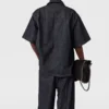 Satin Panel Short-Sleeve Denim Shirt Satin Panel Short-Sleeve Denim Shirt