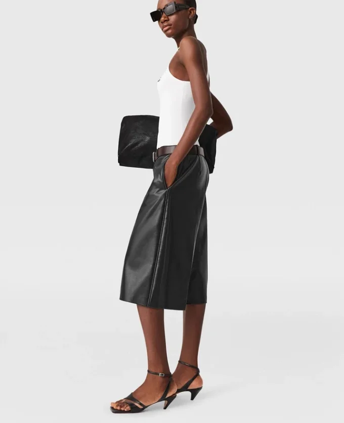 Wide-Leg Vegan Bermuda Shorts Wide-Leg Vegan Bermuda Shorts