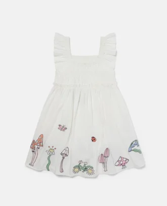 Woodland Friends Pleated Cap-Sleeve Dress