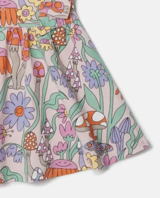 Woodland Print Pleated Cap-Sleeve Dress