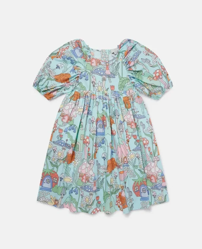 Woodland Print Pleated Short-Sleeve Dress Woodland Print Pleated Short-Sleeve Dress