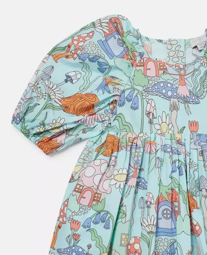 Woodland Print Pleated Short-Sleeve Dress Woodland Print Pleated Short-Sleeve Dress