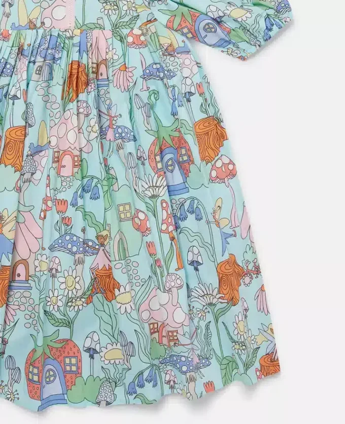 Woodland Print Pleated Short-Sleeve Dress Woodland Print Pleated Short-Sleeve Dress