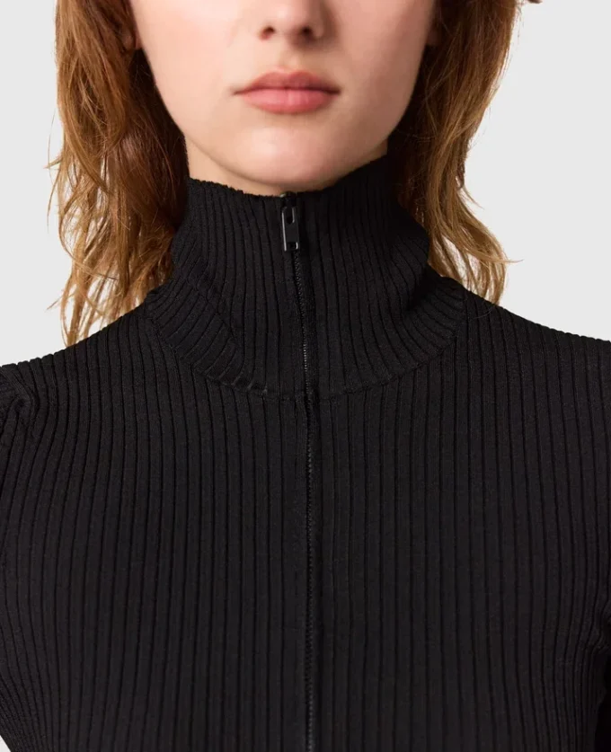 Zipper-Neck Ribbed Knit Midi Dress Zipper-Neck Ribbed Knit Midi Dress