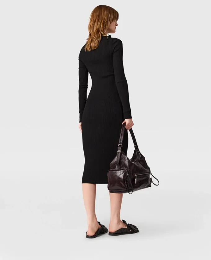 Zipper-Neck Ribbed Knit Midi Dress Zipper-Neck Ribbed Knit Midi Dress