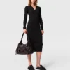 Zipper-Neck Ribbed Knit Midi Dress Zipper-Neck Ribbed Knit Midi Dress
