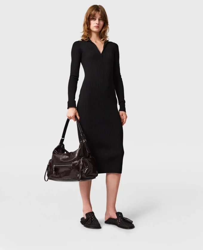Zipper-Neck Ribbed Knit Midi Dress Zipper-Neck Ribbed Knit Midi Dress